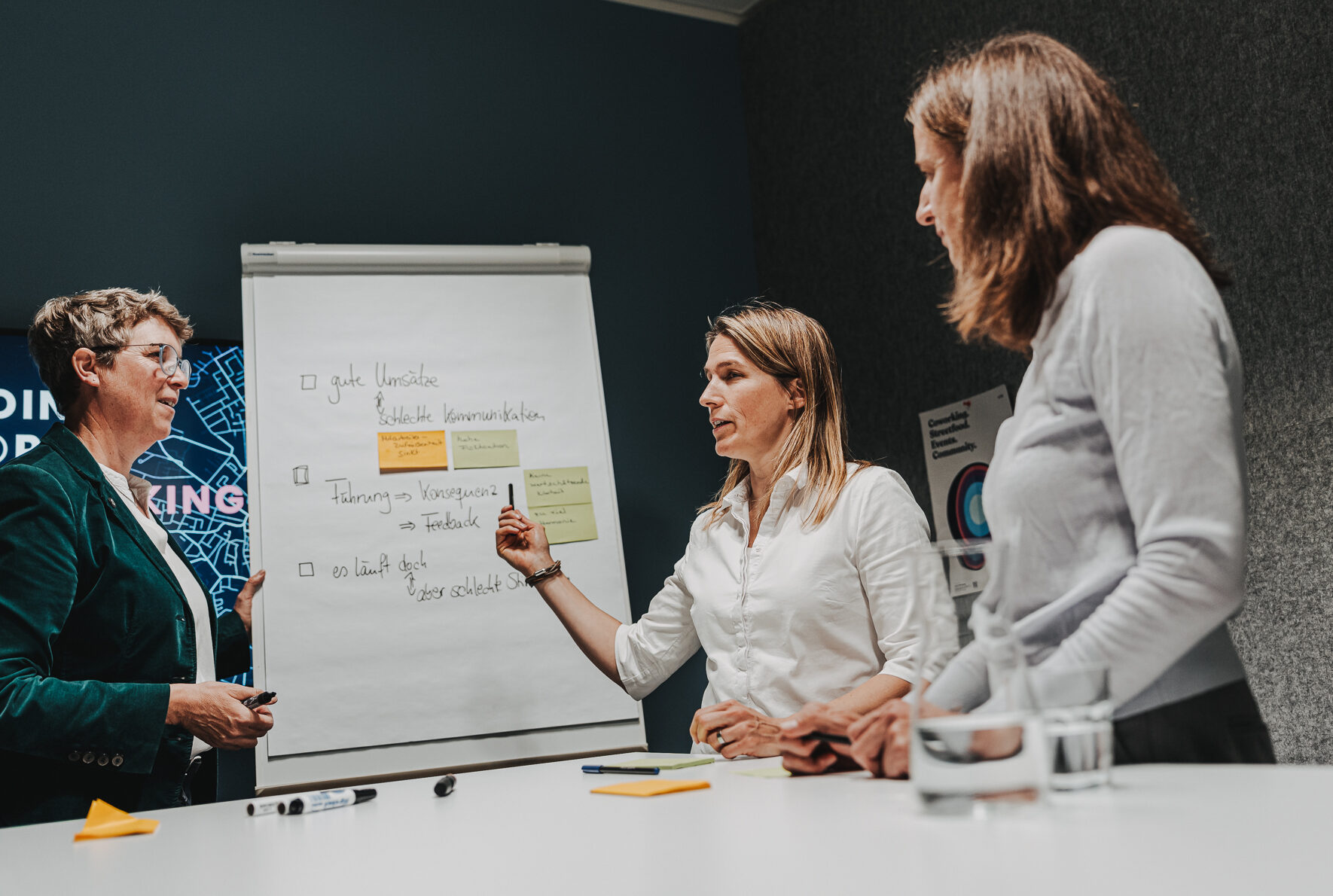 Beraterinnen der Kulturarchitekten erarbeiten gemeinsam Maßnahmen zur Organisationsentwicklung am Flipchart